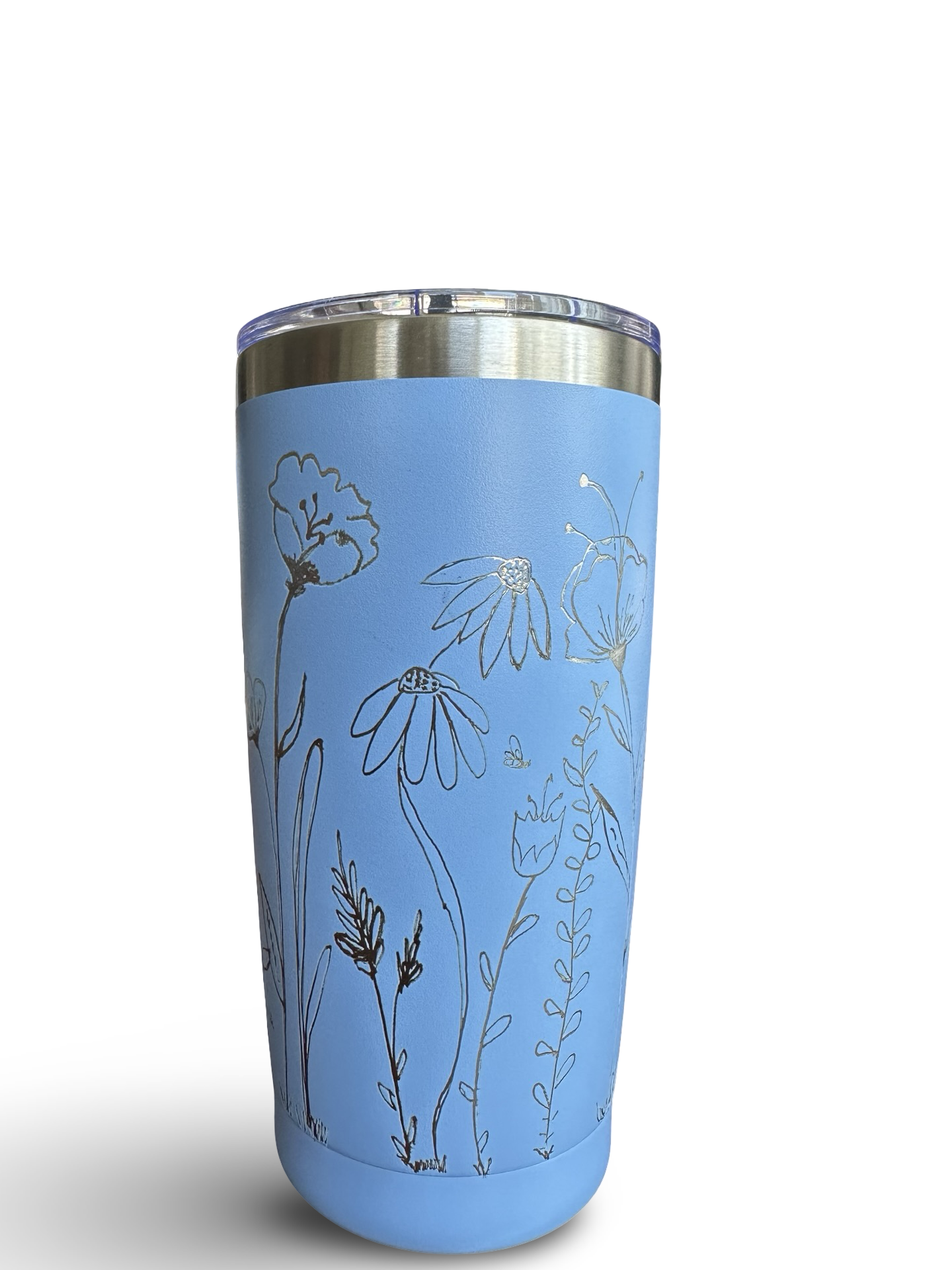 Consider the Wildflowers – 20 oz Hand-Engraved Periwinkle Stainless Steel Tumbler