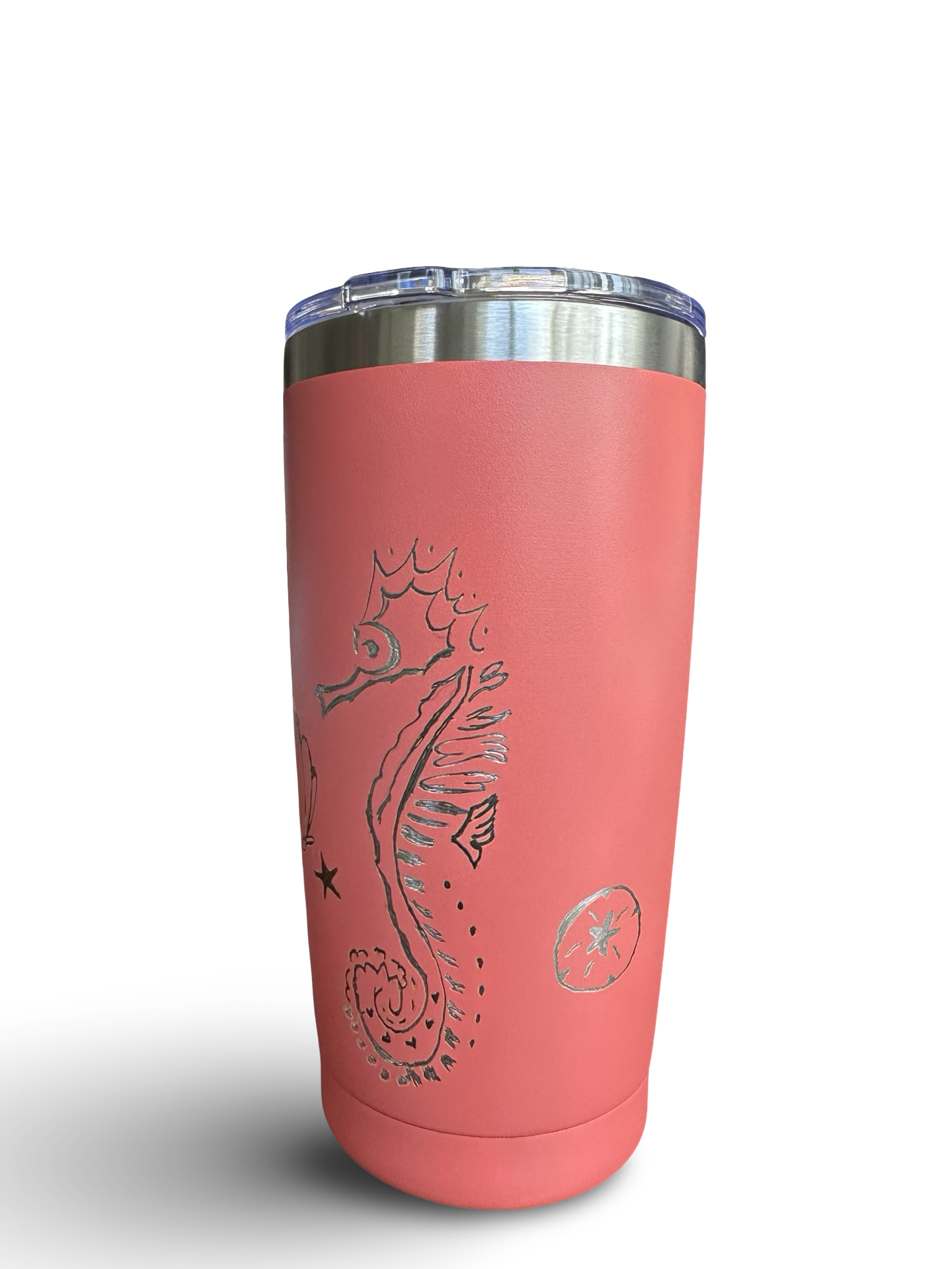 Seahorse Dreams – 20 oz Hand-Engraved Coral Stainless Steel Tumbler