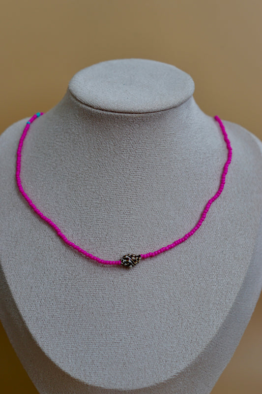 Hot Pink Seed Bead Necklace