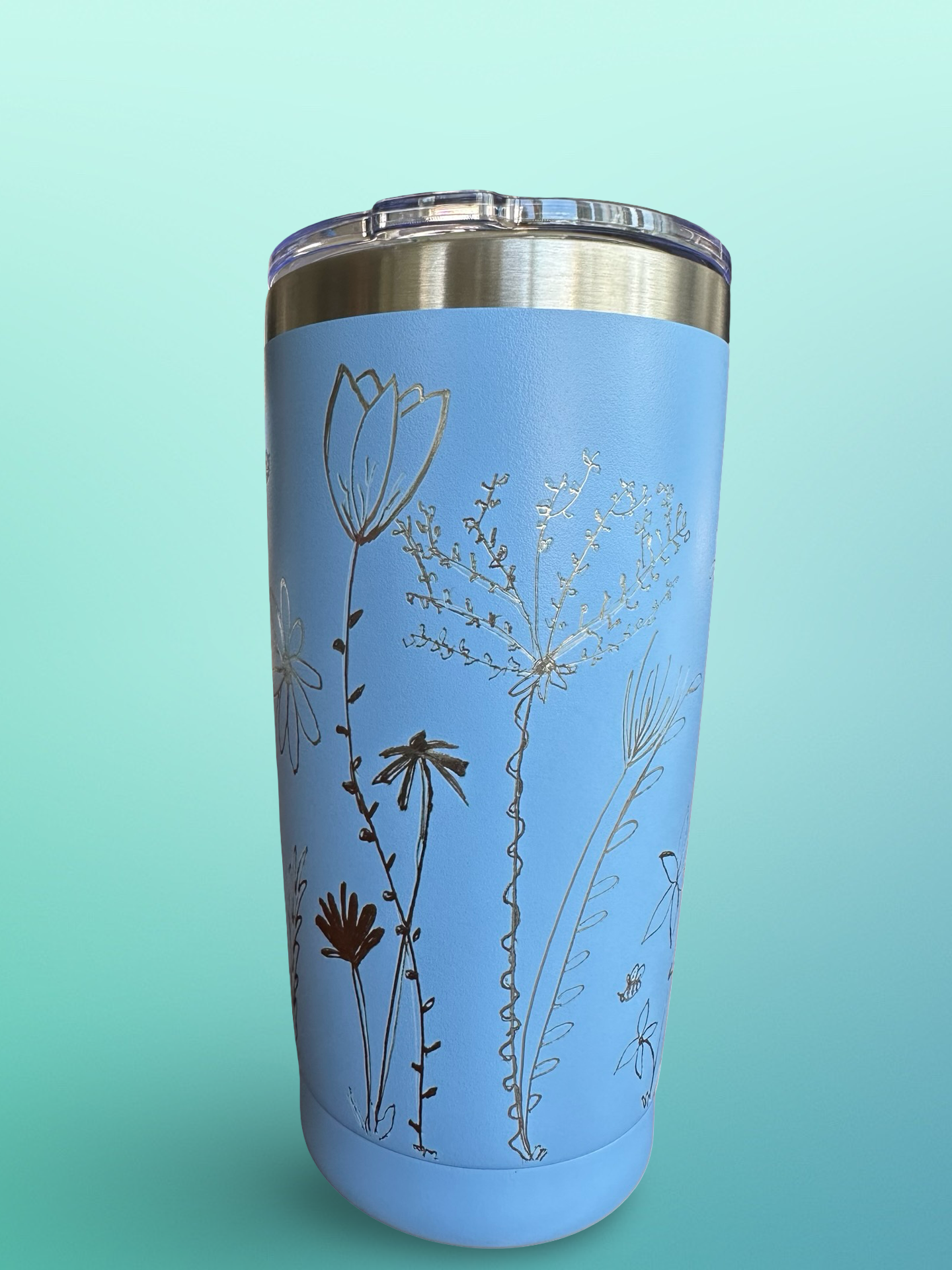 Consider the Wildflowers – 20 oz Hand-Engraved Periwinkle Stainless Steel Tumbler