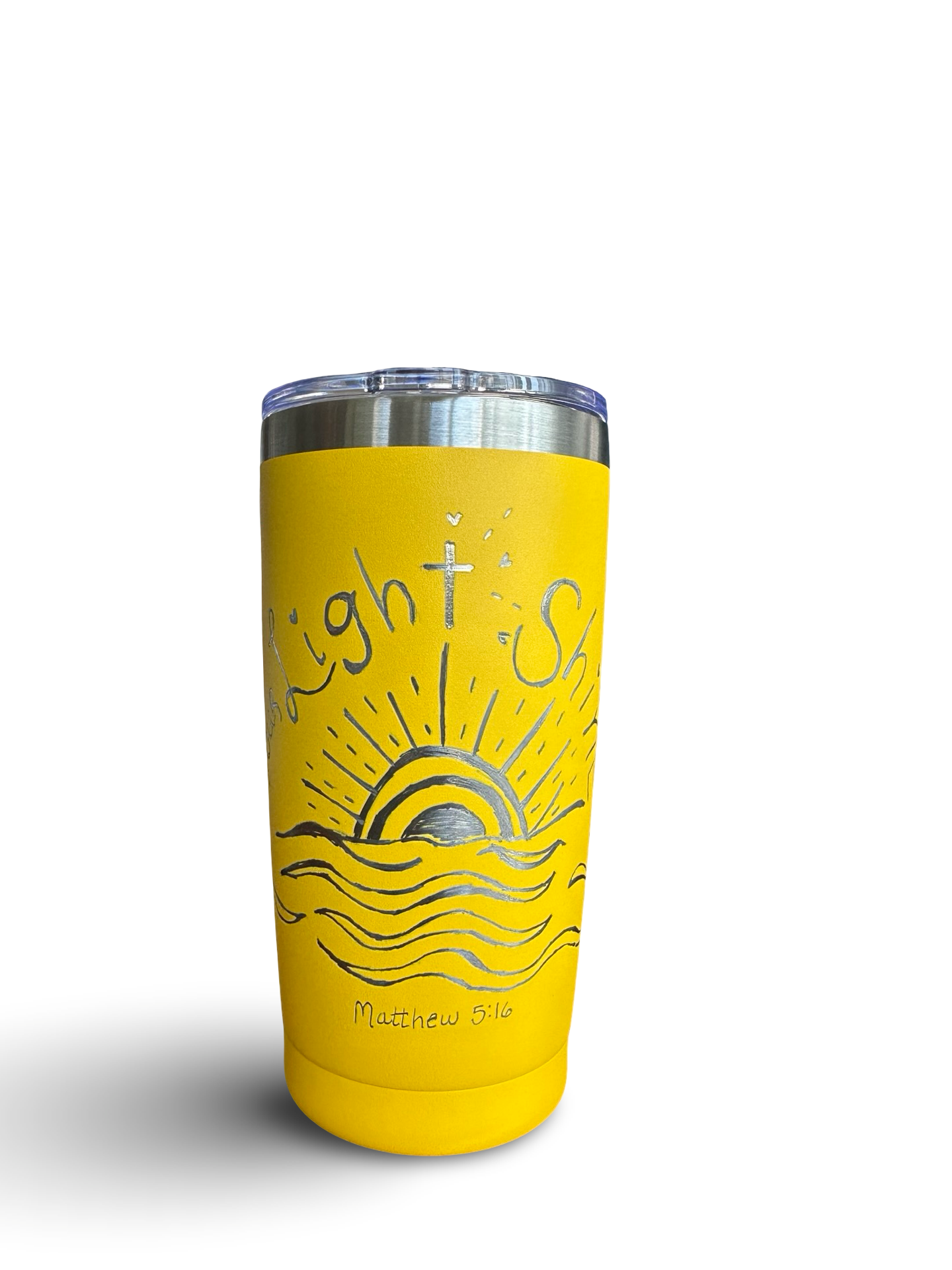 Let Your Light Shine – 20 oz Hand-Engraved Yellow Stainless Steel Tumbler