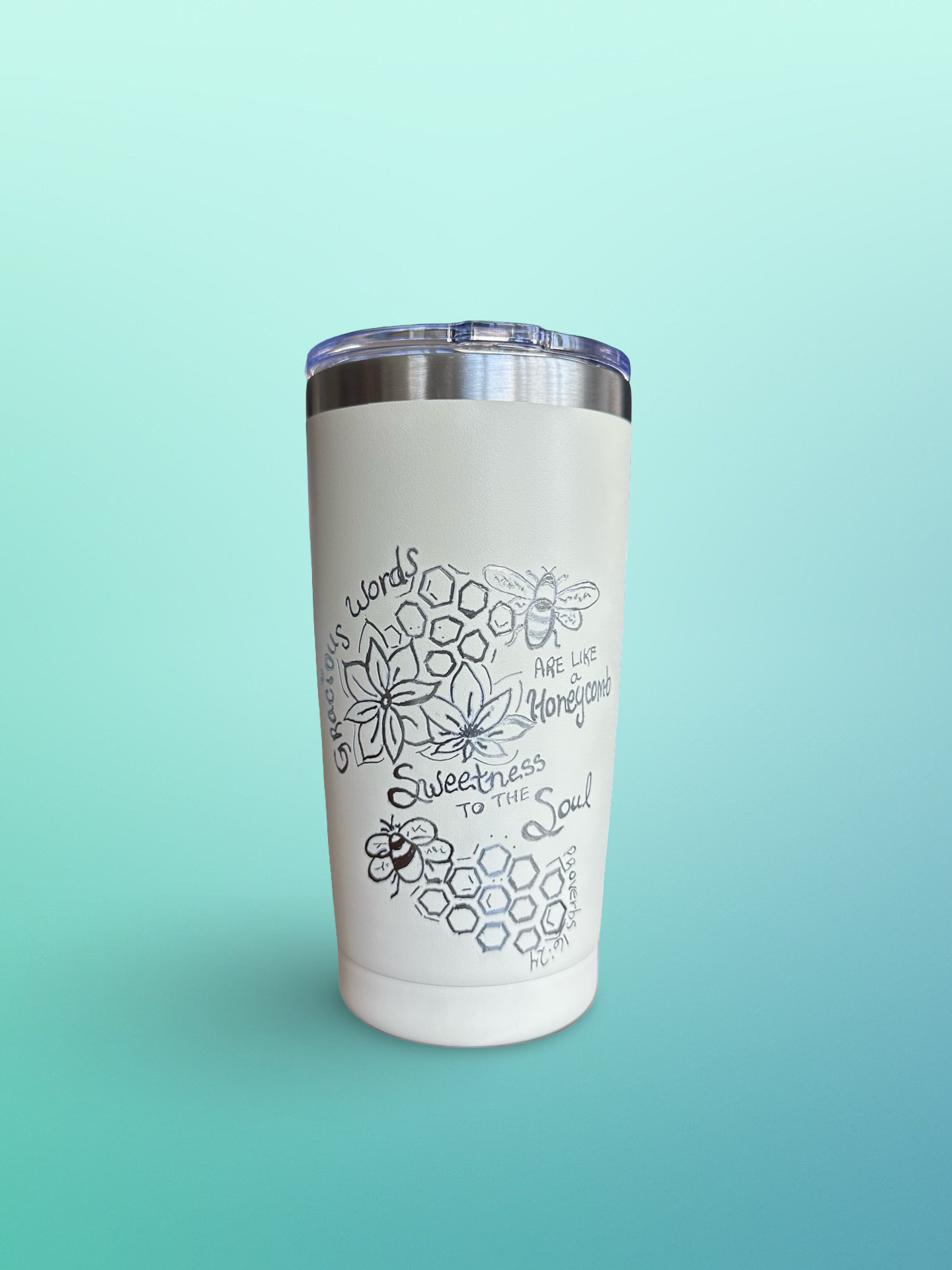 Gracious Words – 20 oz Hand-Engraved Cream Stainless Steel Tumbler