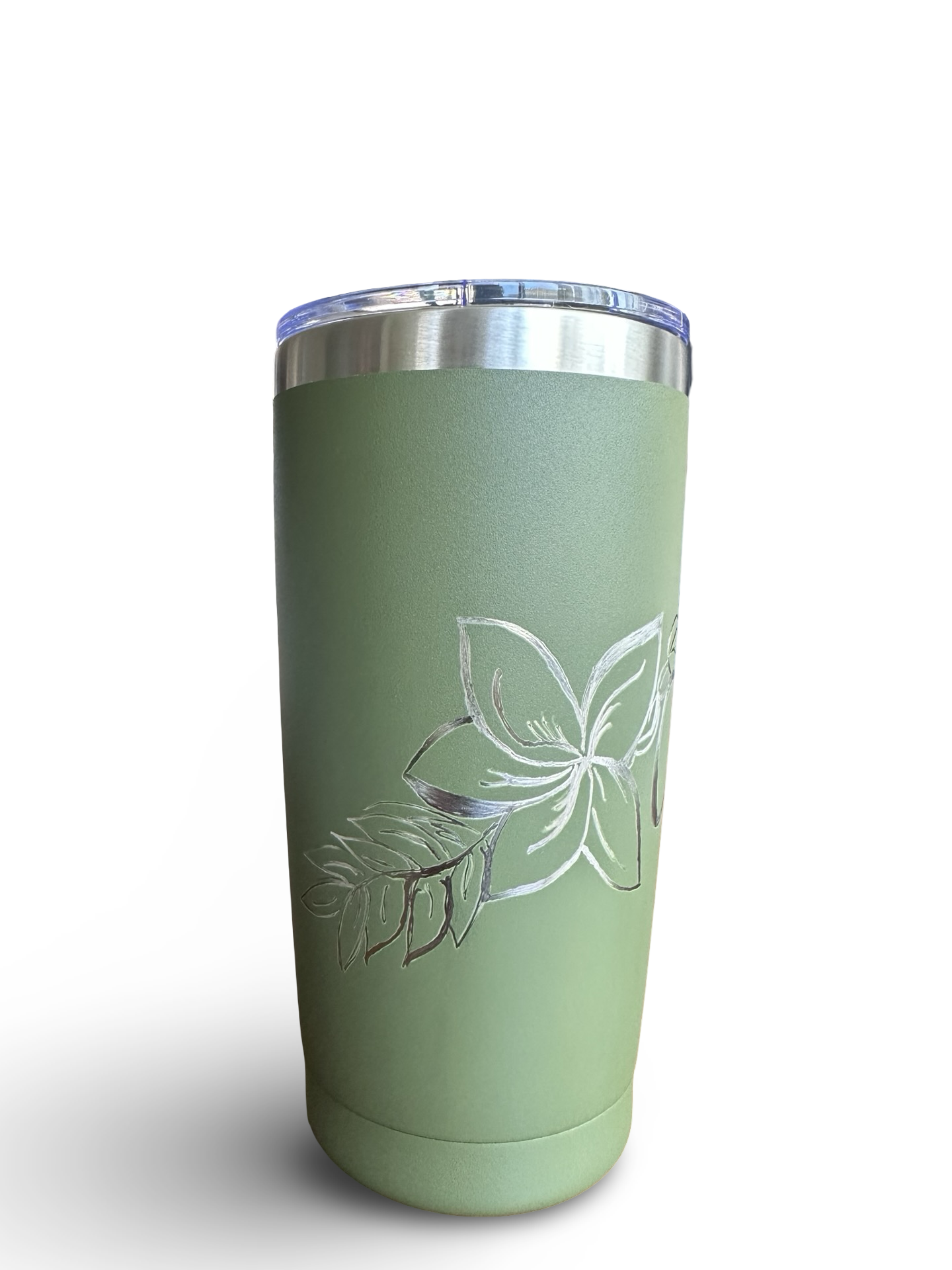 Aloha Vibes – 20 oz Hand-Engraved Olive Green Stainless Steel Tumbler