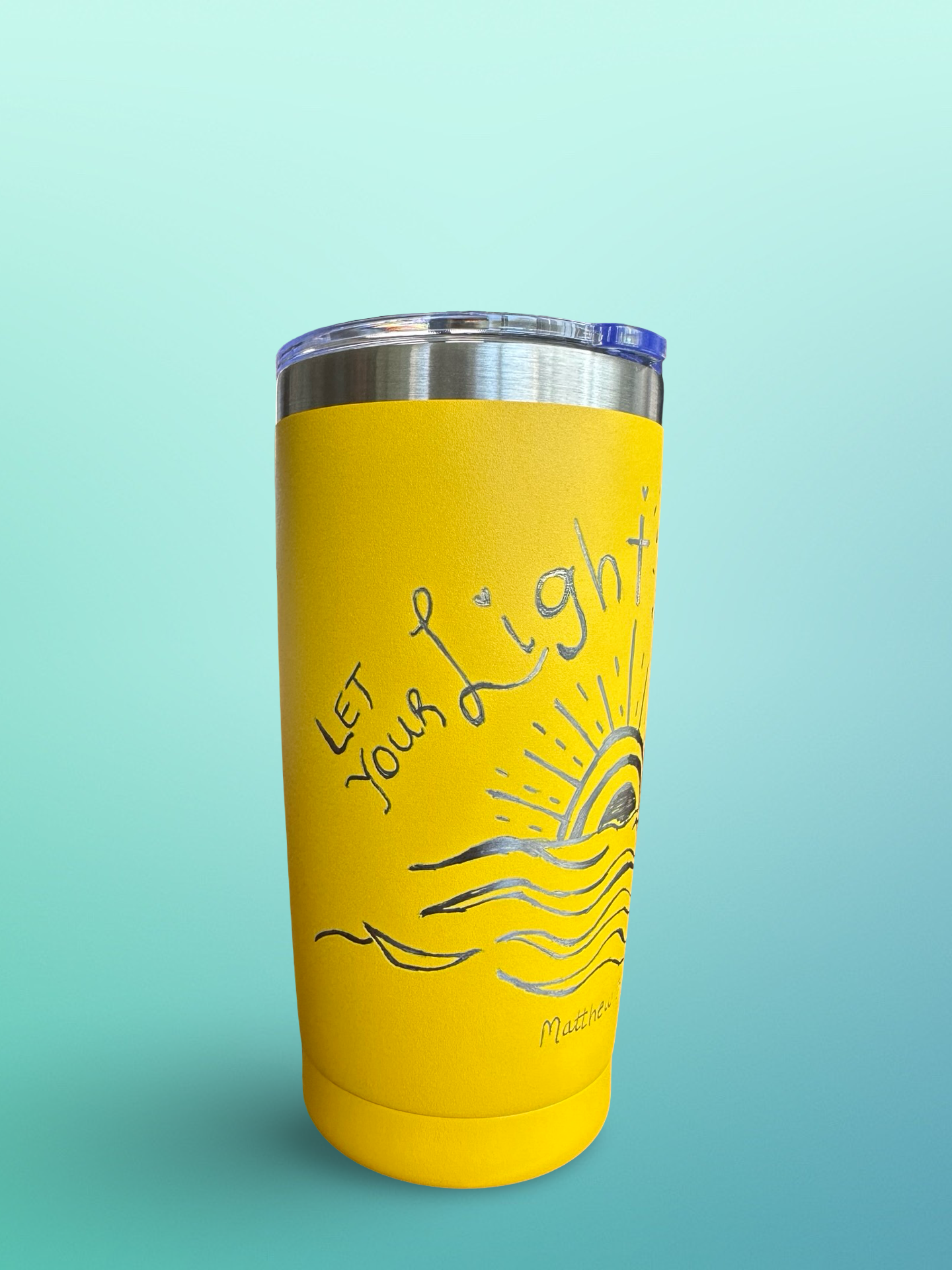 Let Your Light Shine – 20 oz Hand-Engraved Yellow Stainless Steel Tumbler