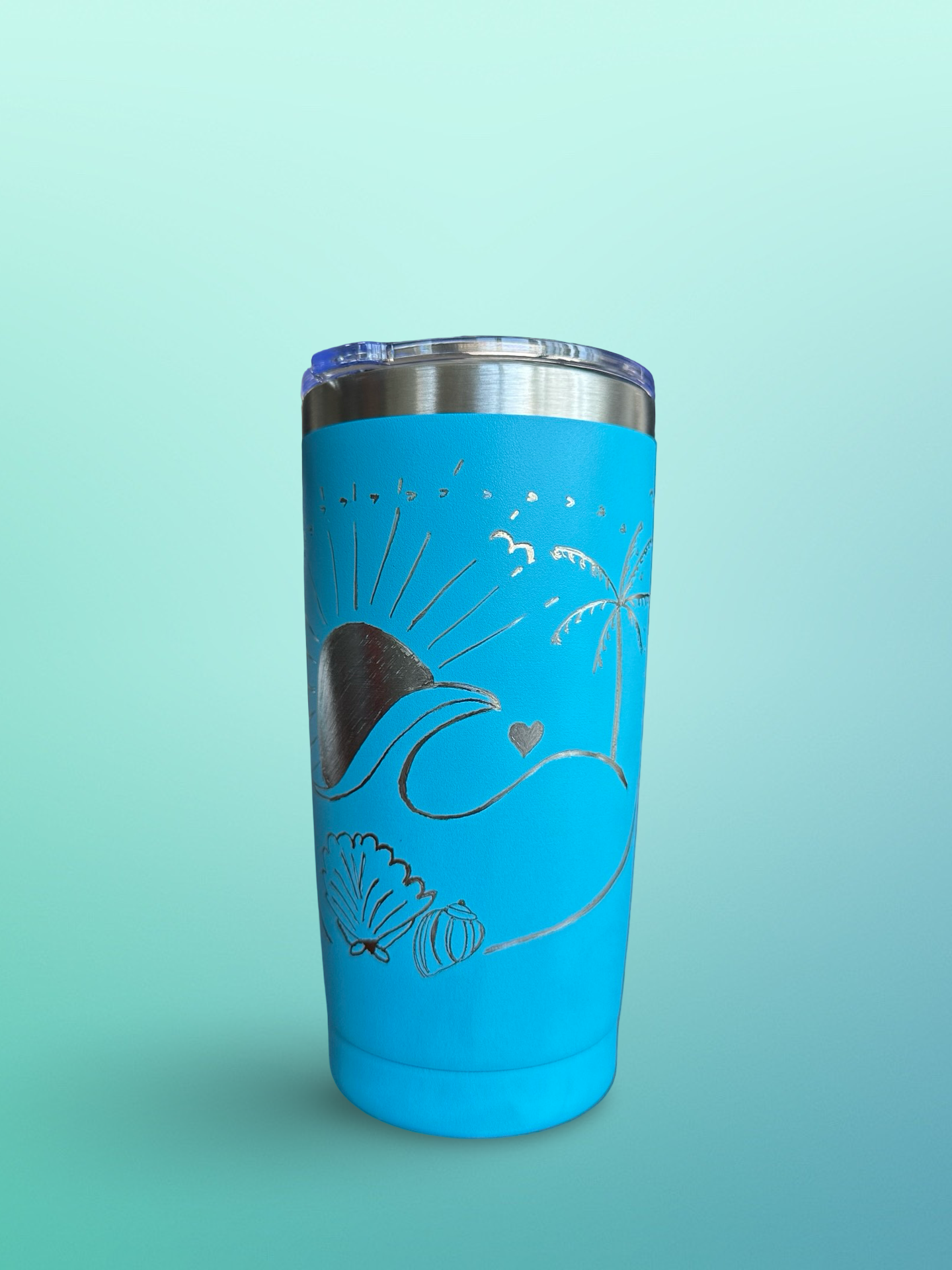 Island Sunshine – 20 oz Hand-Engraved Blue Stainless Steel Tumbler