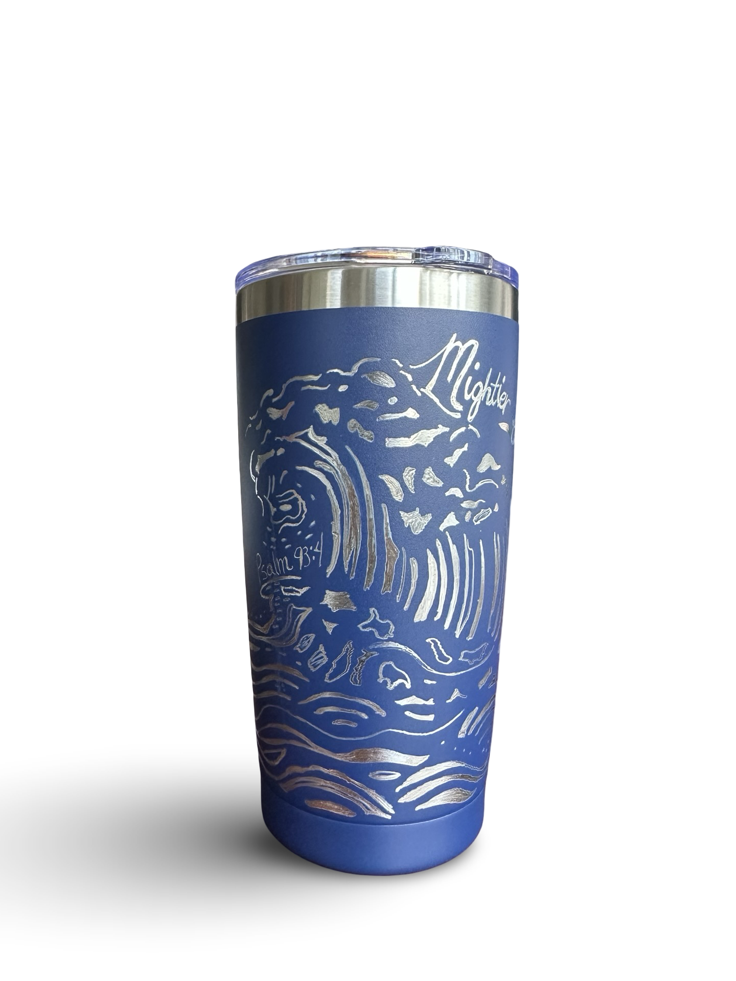Mightier Than the Waves – 20 oz Hand-Engraved Navy Stainless Steel Tumbler