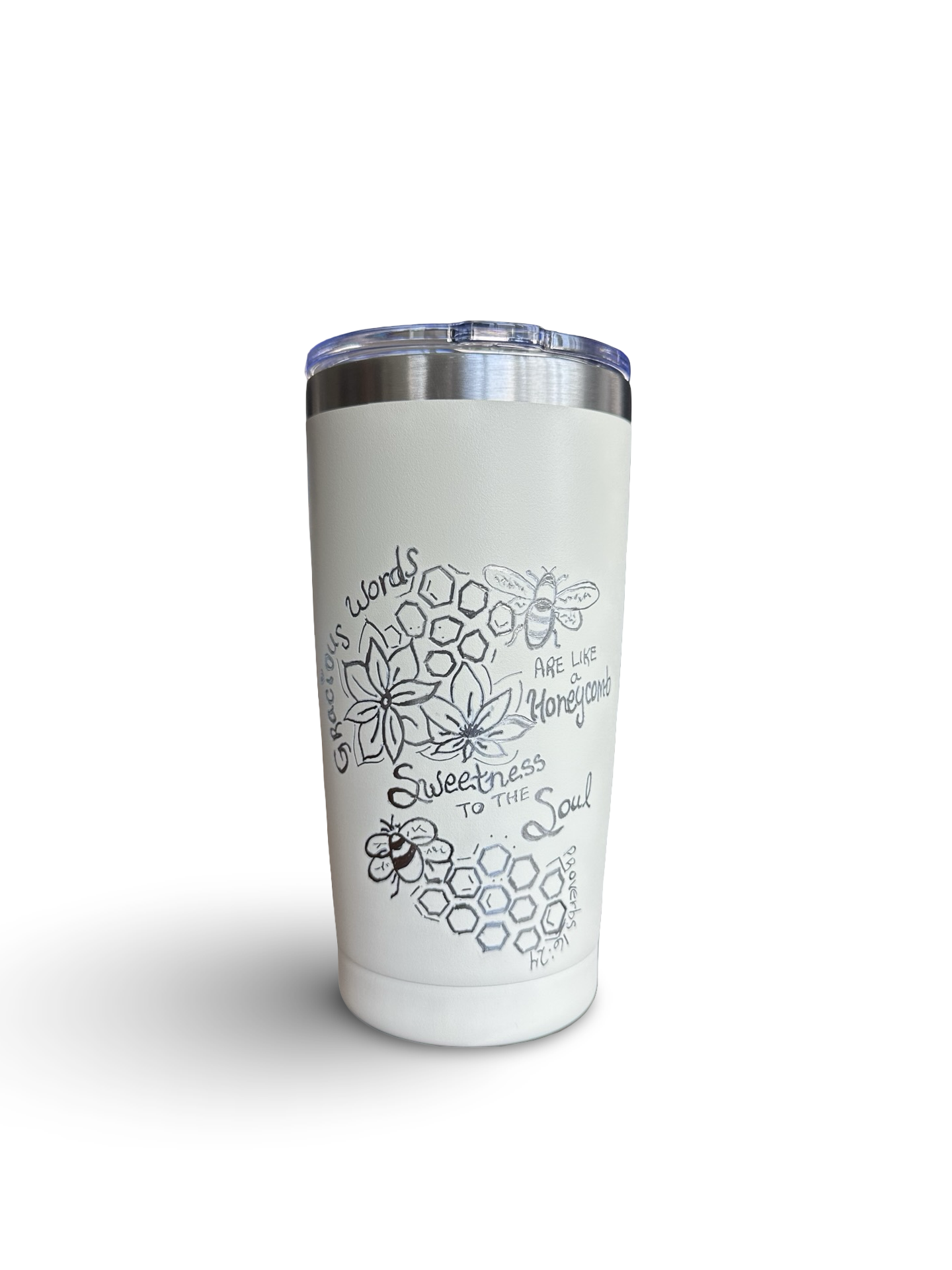 Gracious Words – 20 oz Hand-Engraved Cream Stainless Steel Tumbler