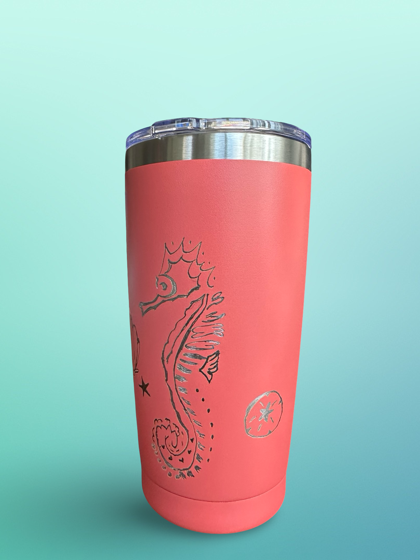 Seahorse Dreams – 20 oz Hand-Engraved Coral Stainless Steel Tumbler