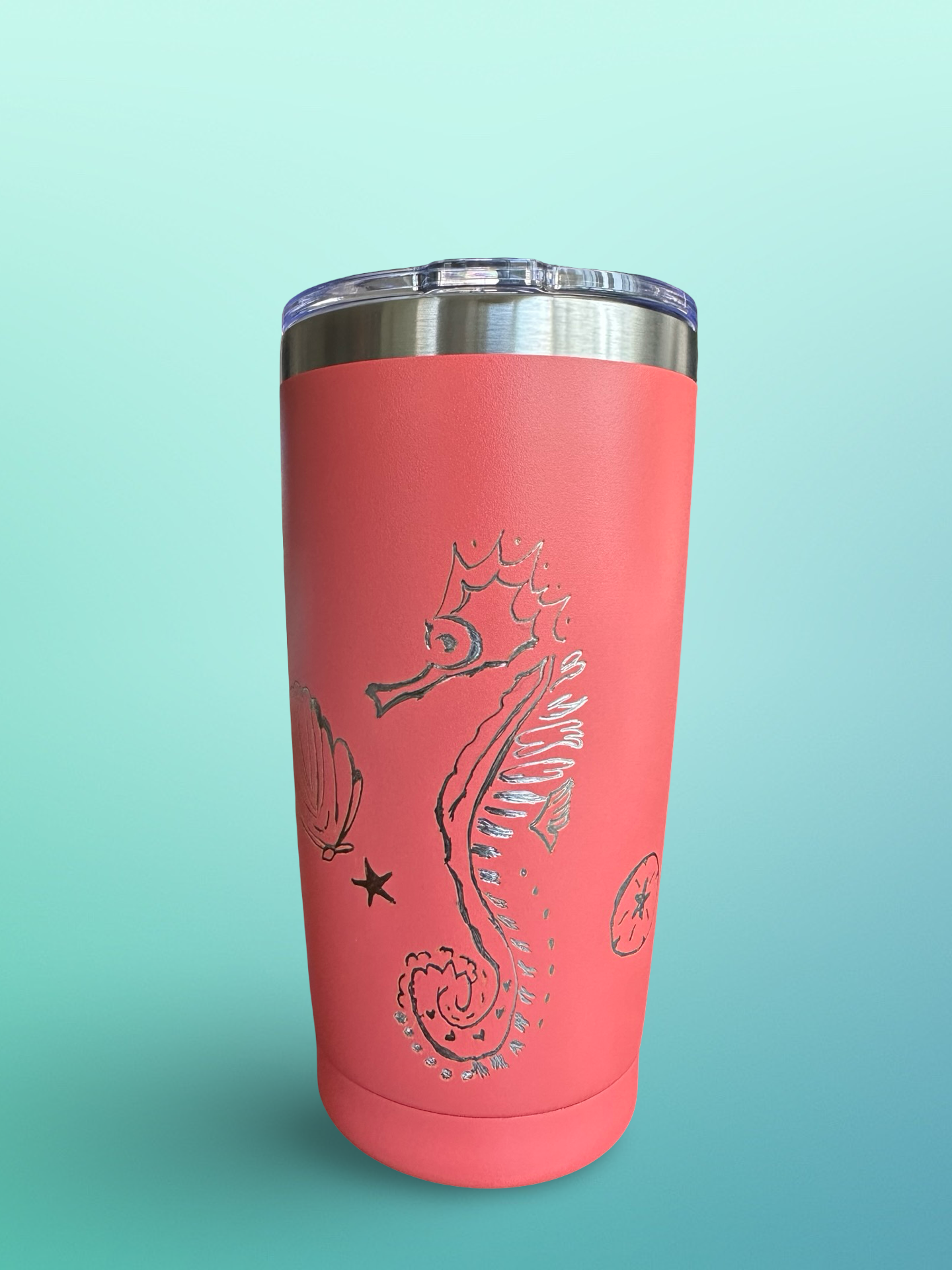 Seahorse Dreams – 20 oz Hand-Engraved Coral Stainless Steel Tumbler