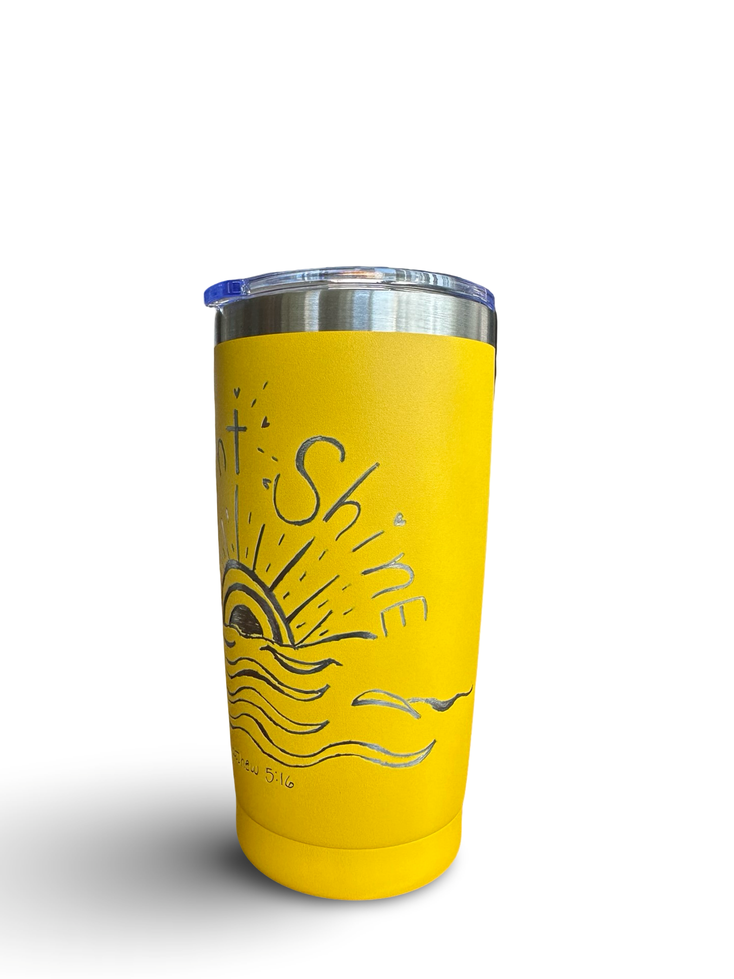 Let Your Light Shine – 20 oz Hand-Engraved Yellow Stainless Steel Tumbler