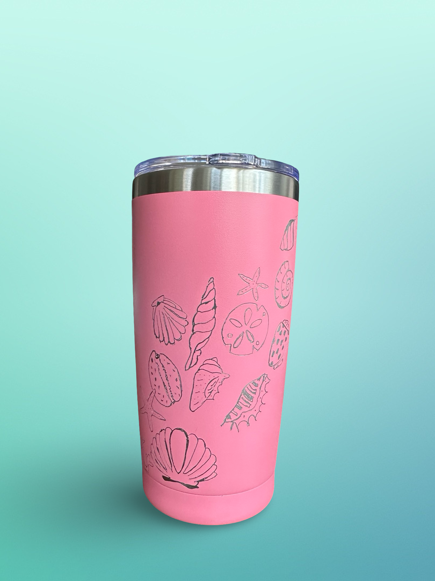 Sea Shell Whispers – 20 oz Hand-Engraved Bubble Gum Pink Stainless Steel Tumbler