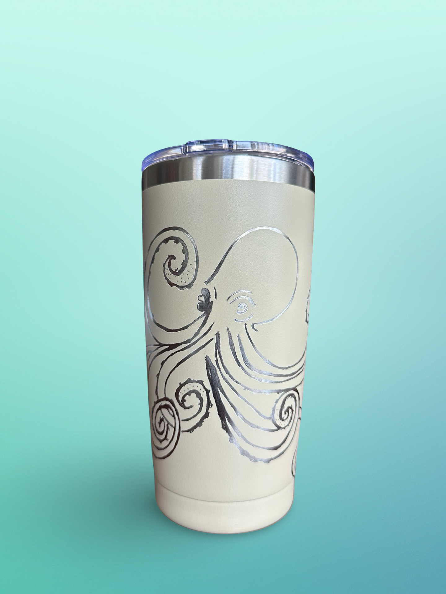 Ocean Grace – 20 oz Hand-Engraved Beige Stainless Steel Tumbler