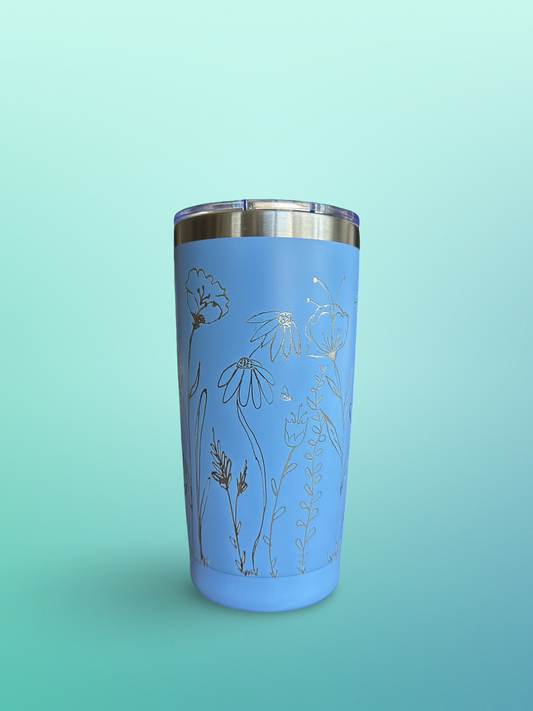 Consider the Wildflowers – 20 oz Hand-Engraved Periwinkle Stainless Steel Tumbler