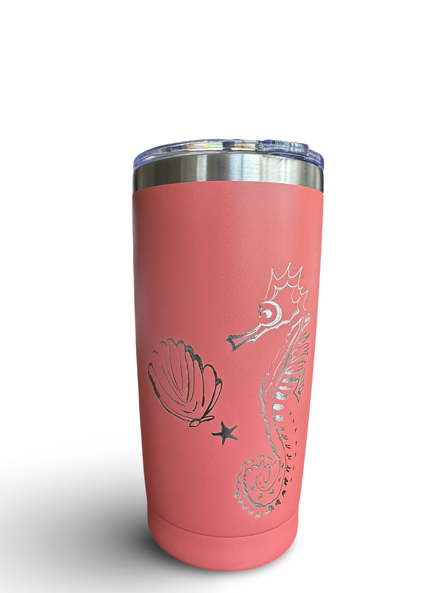 Seahorse Dreams – 20 oz Hand-Engraved Coral Stainless Steel Tumbler