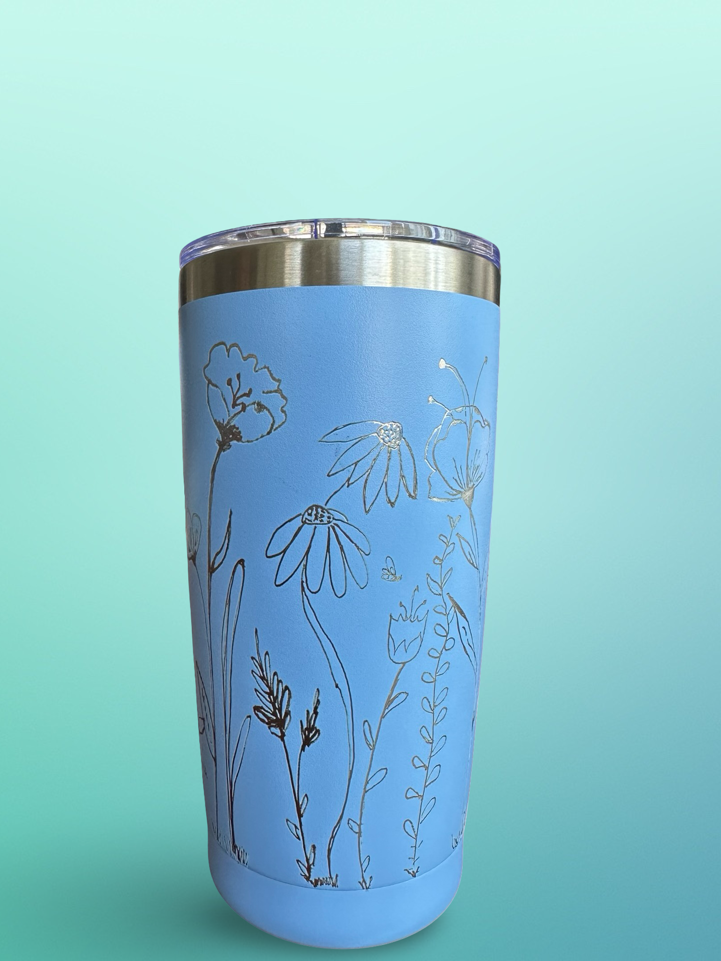 Consider the Wildflowers – 20 oz Hand-Engraved Periwinkle Stainless Steel Tumbler