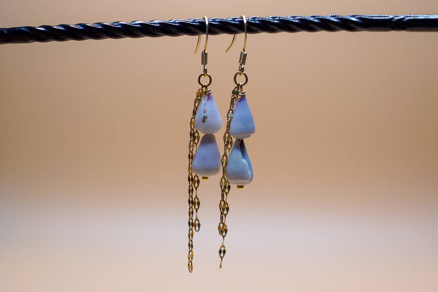 Golden Glimmer Cone Shell Drop Earrings
