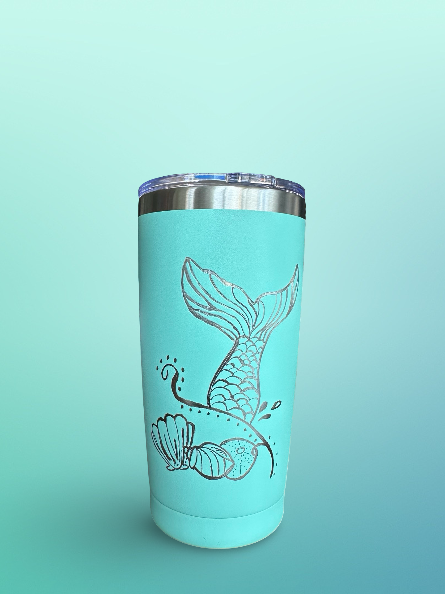 Mermaid Dive – 20 oz Hand-Engraved Seafoam Green Stainless Steel Tumbler