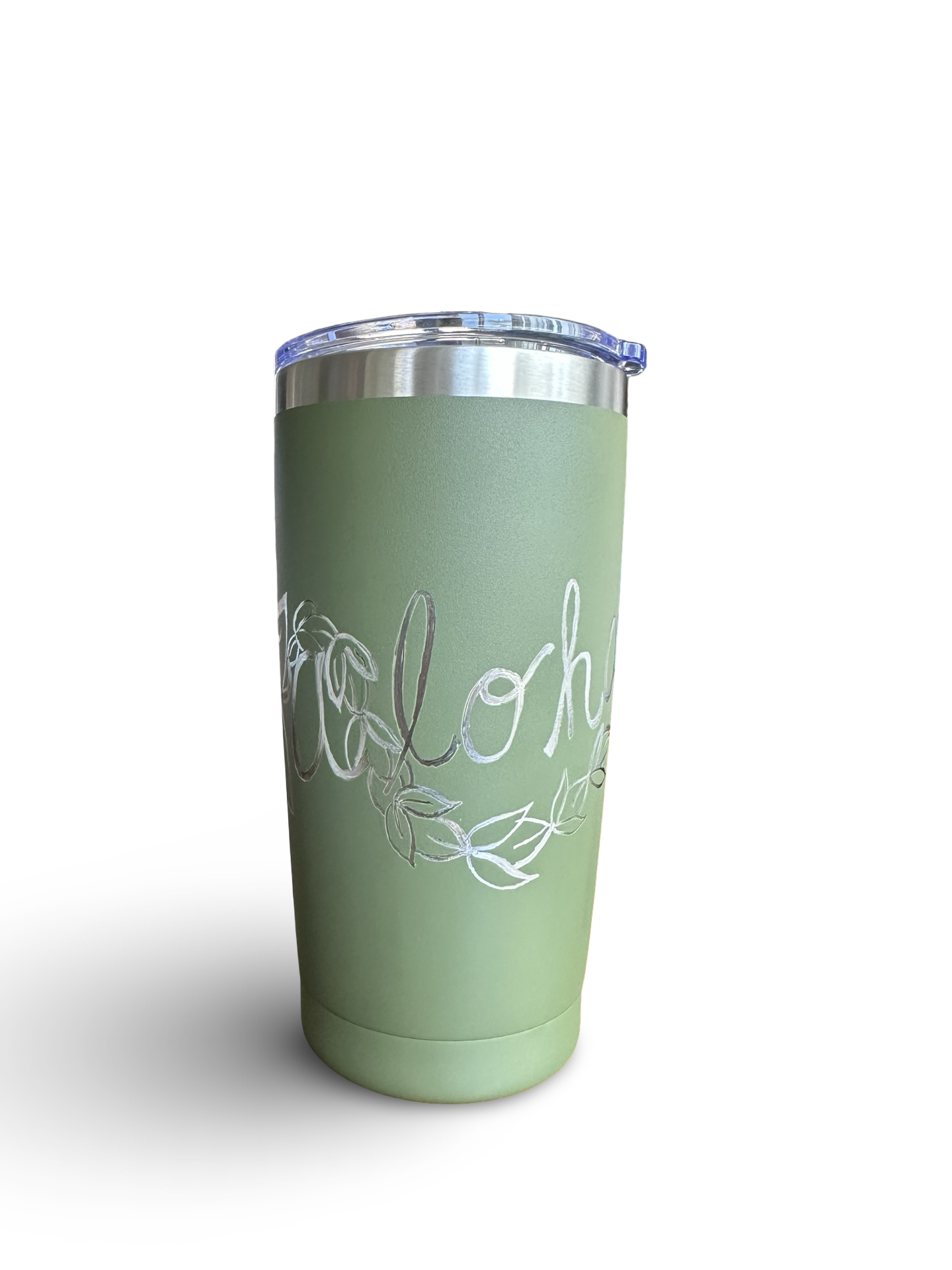 Aloha Vibes – 20 oz Hand-Engraved Olive Green Stainless Steel Tumbler