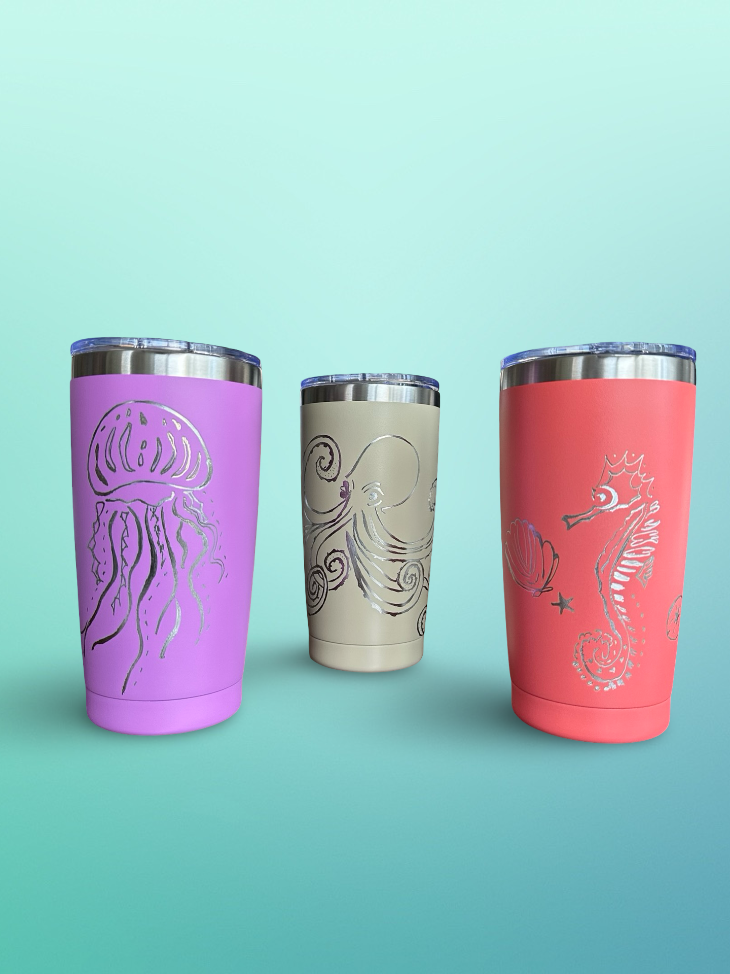 Seahorse Dreams – 20 oz Hand-Engraved Coral Stainless Steel Tumbler