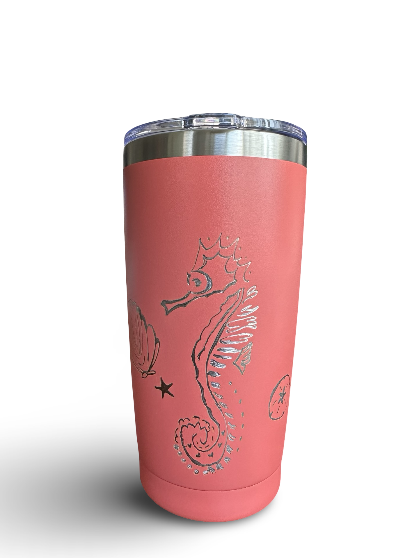 Seahorse Dreams – 20 oz Hand-Engraved Coral Stainless Steel Tumbler