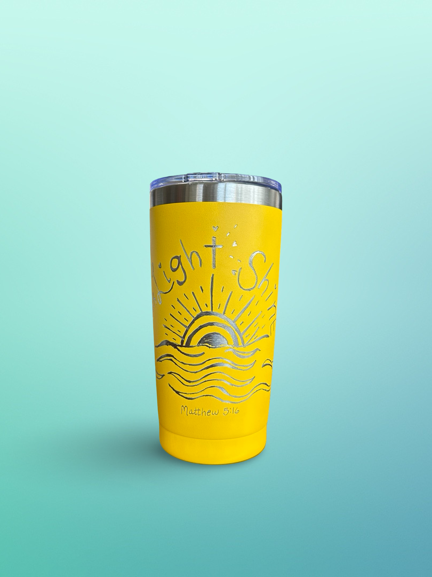 Let Your Light Shine – 20 oz Hand-Engraved Yellow Stainless Steel Tumbler