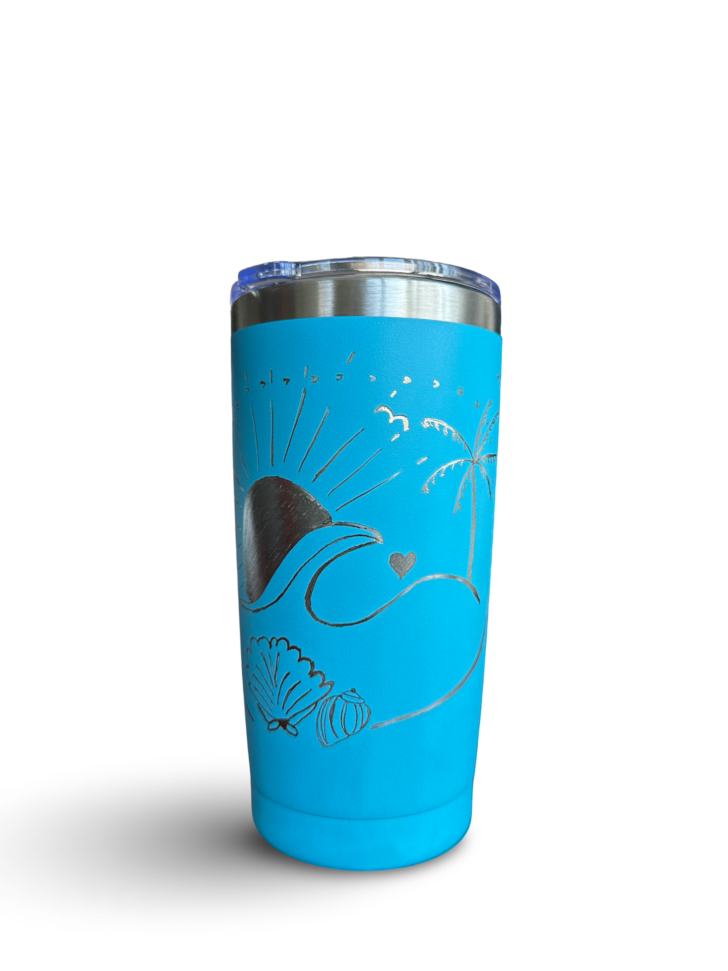 Island Sunshine – 20 oz Hand-Engraved Blue Stainless Steel Tumbler
