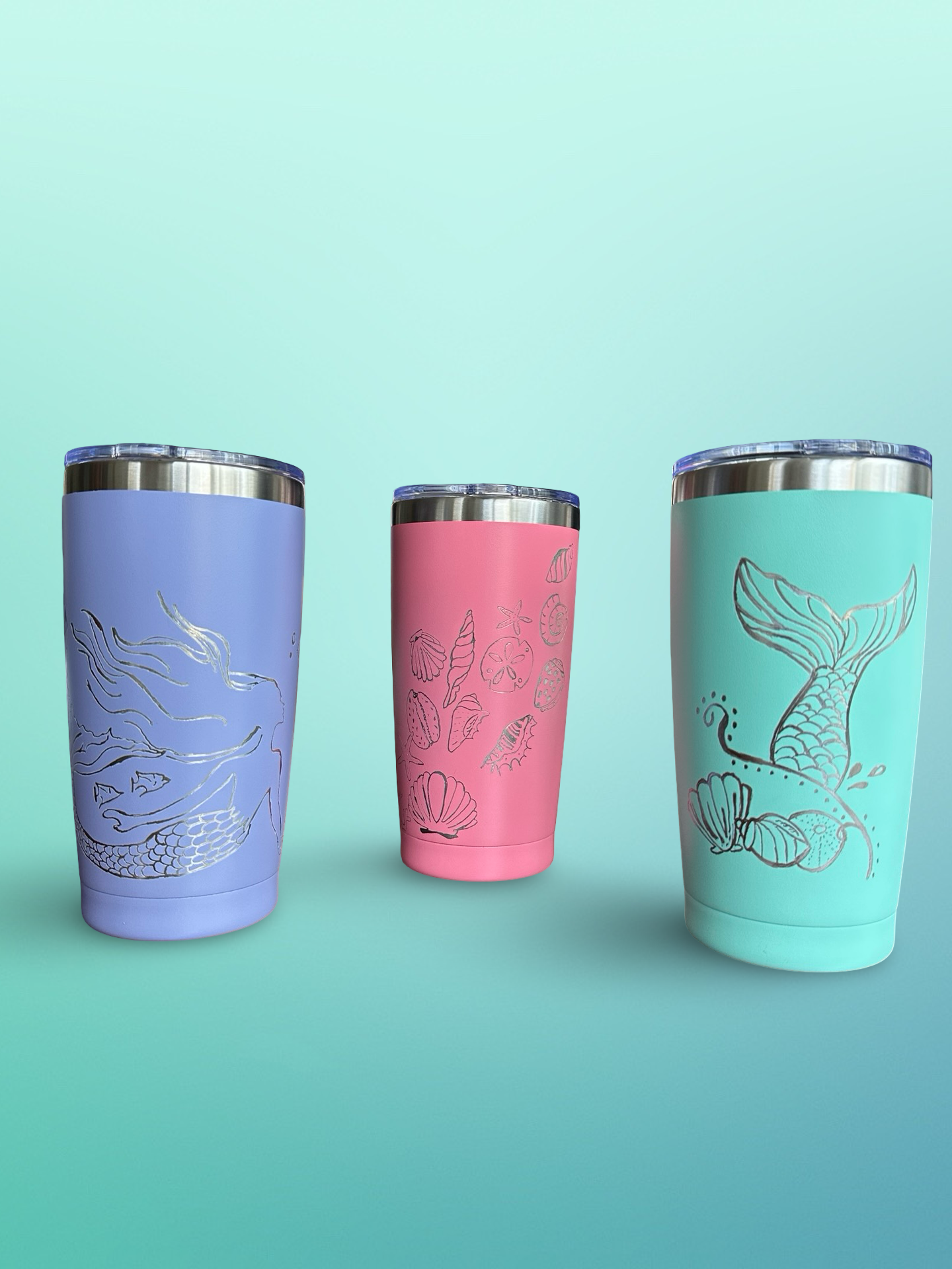 Mermaid Dive – 20 oz Hand-Engraved Seafoam Green Stainless Steel Tumbler