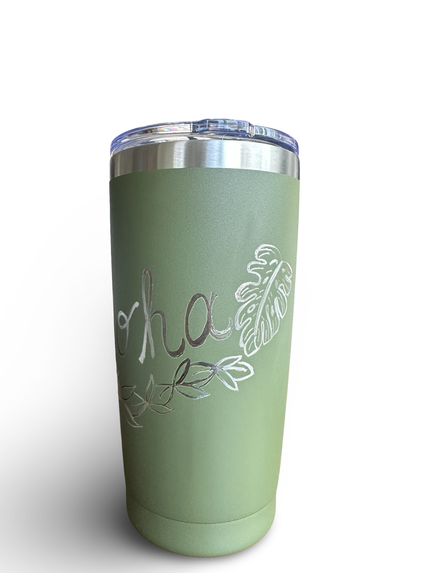 Aloha Vibes – 20 oz Hand-Engraved Olive Green Stainless Steel Tumbler