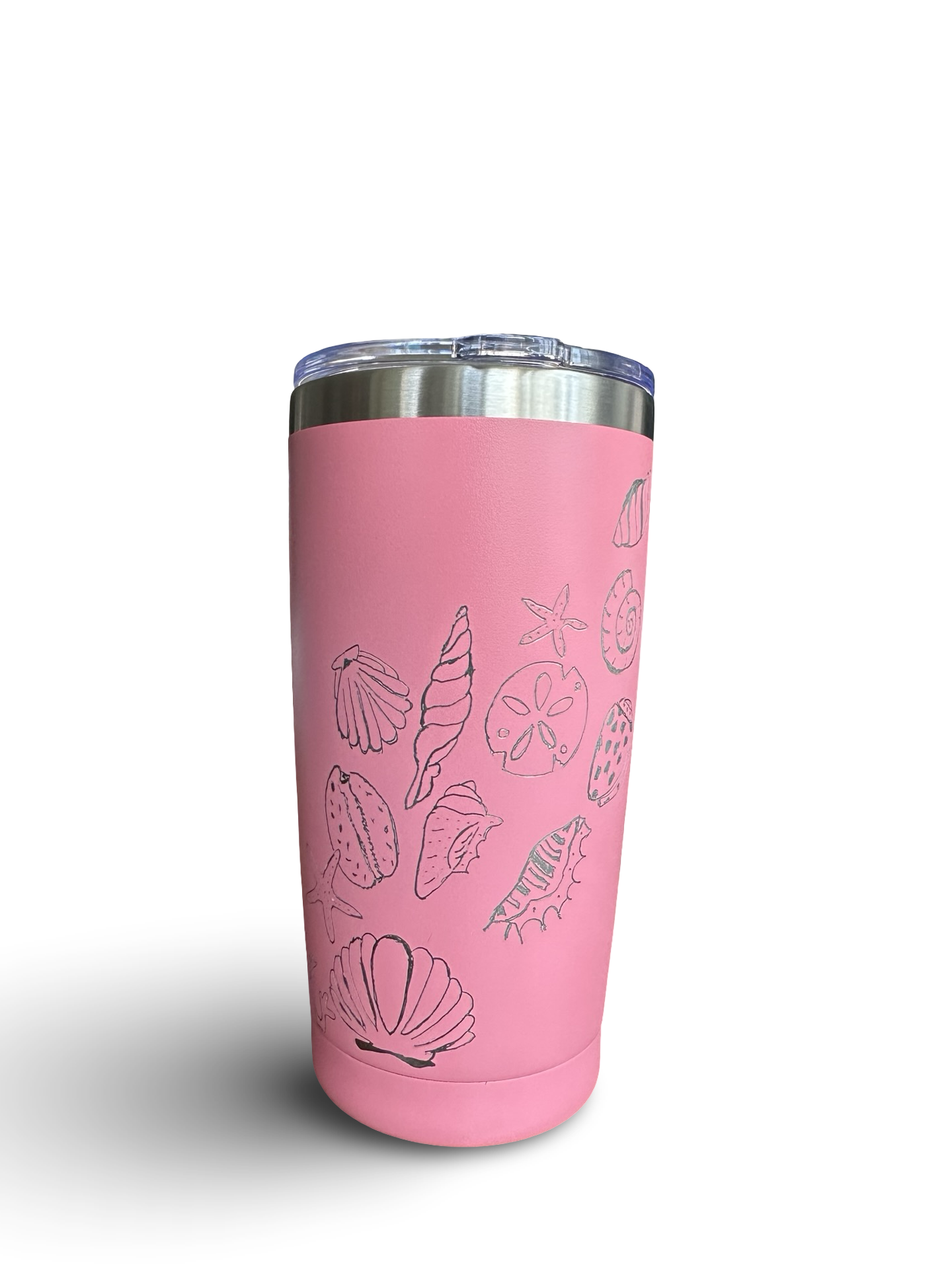 Sea Shell Whispers – 20 oz Hand-Engraved Bubble Gum Pink Stainless Steel Tumbler