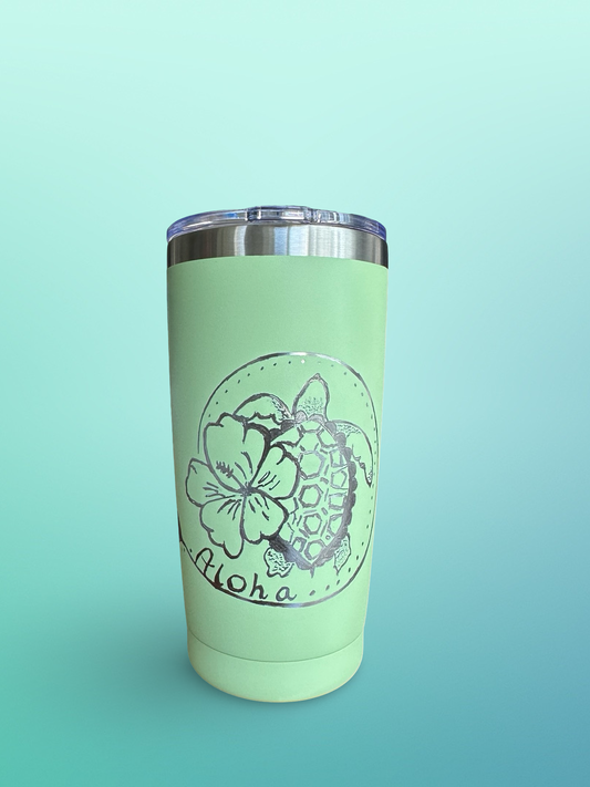 Aloha Hibiscus Turtle 20 oz Hand-Engraved Stainless Steel Tumbler