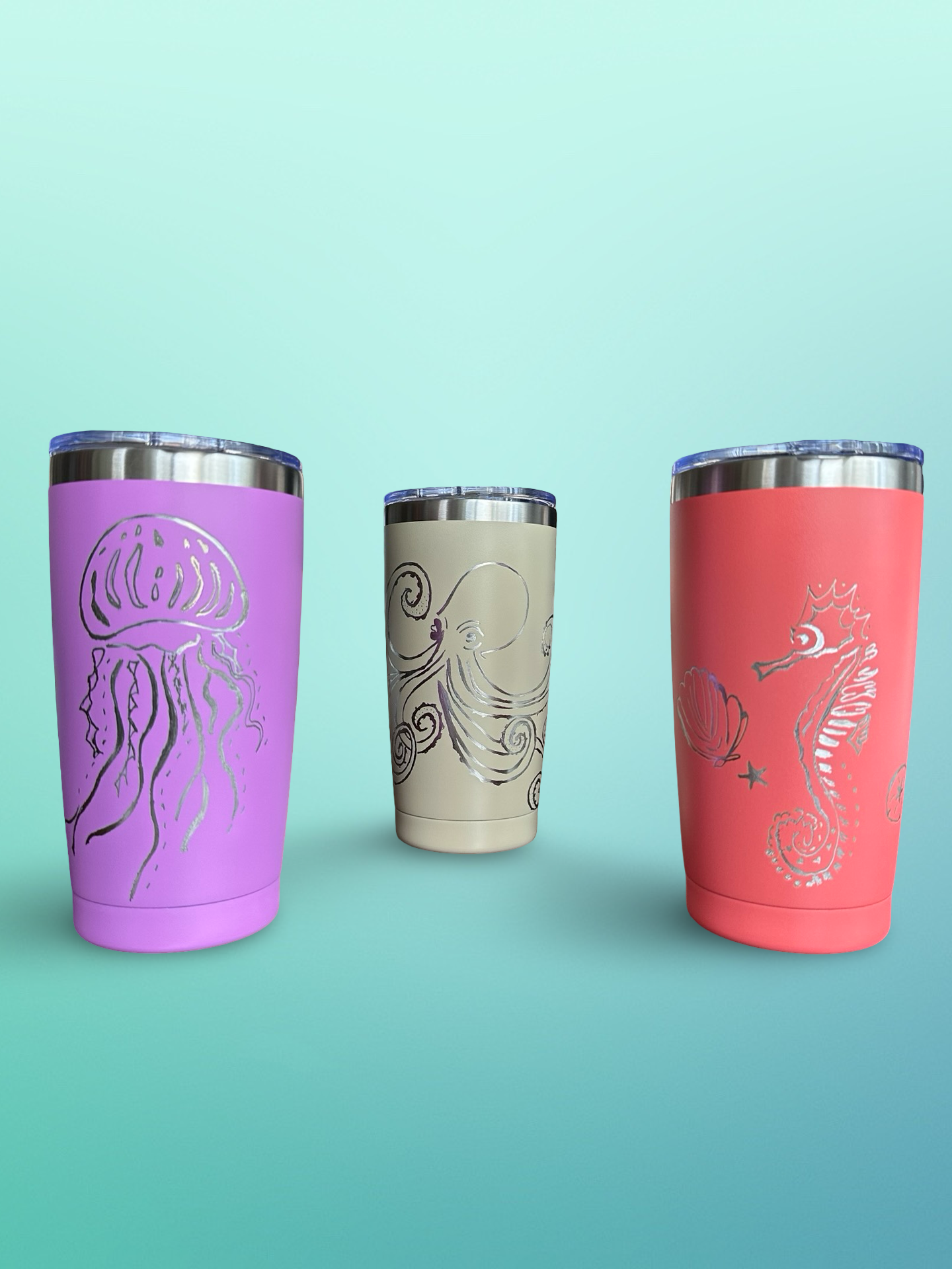 Ocean Grace – 20 oz Hand-Engraved Beige Stainless Steel Tumbler