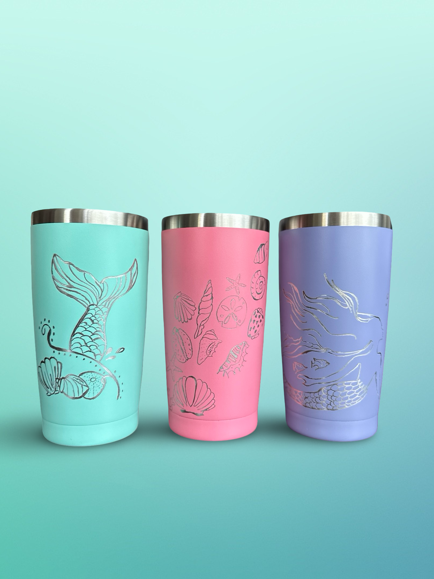 Sea Shell Whispers – 20 oz Hand-Engraved Bubble Gum Pink Stainless Steel Tumbler