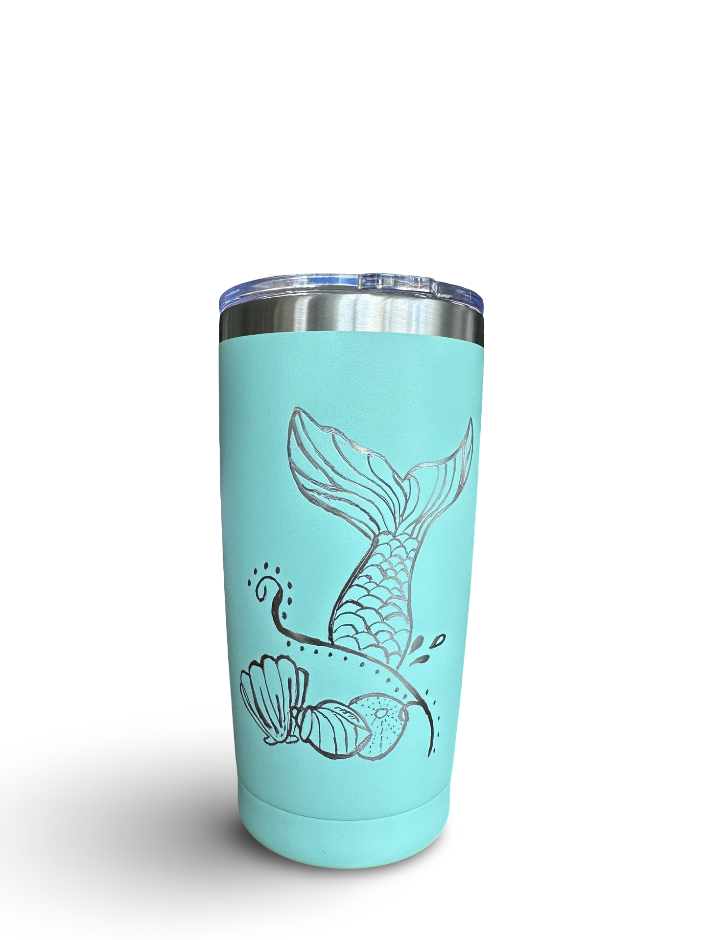 Mermaid Dive – 20 oz Hand-Engraved Seafoam Green Stainless Steel Tumbler