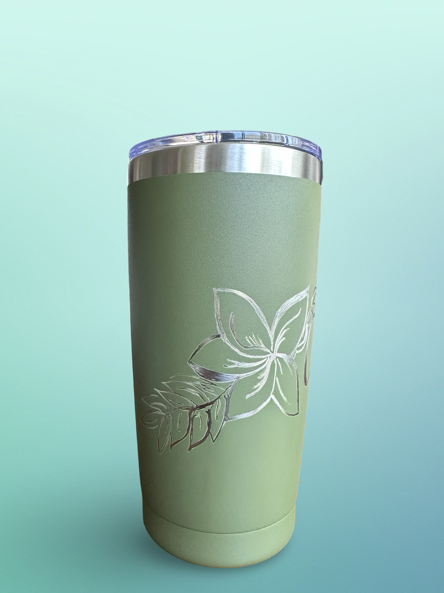 Aloha Vibes – 20 oz Hand-Engraved Olive Green Stainless Steel Tumbler