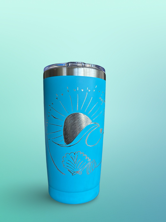 Island Sunshine – 20 oz Hand-Engraved Blue Stainless Steel Tumbler