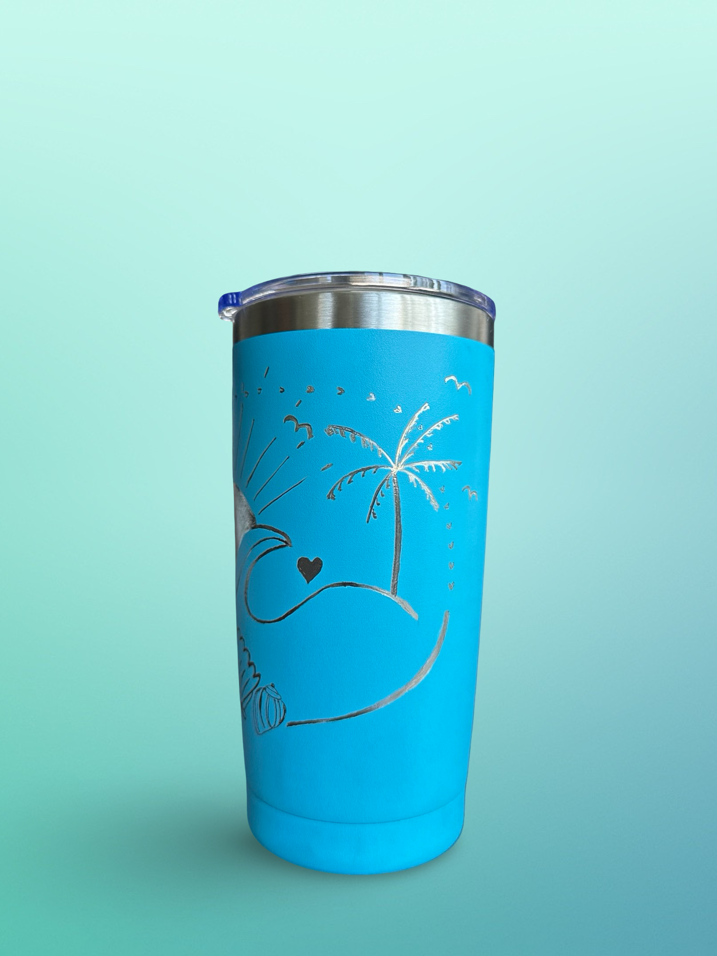 Island Sunshine – 20 oz Hand-Engraved Blue Stainless Steel Tumbler