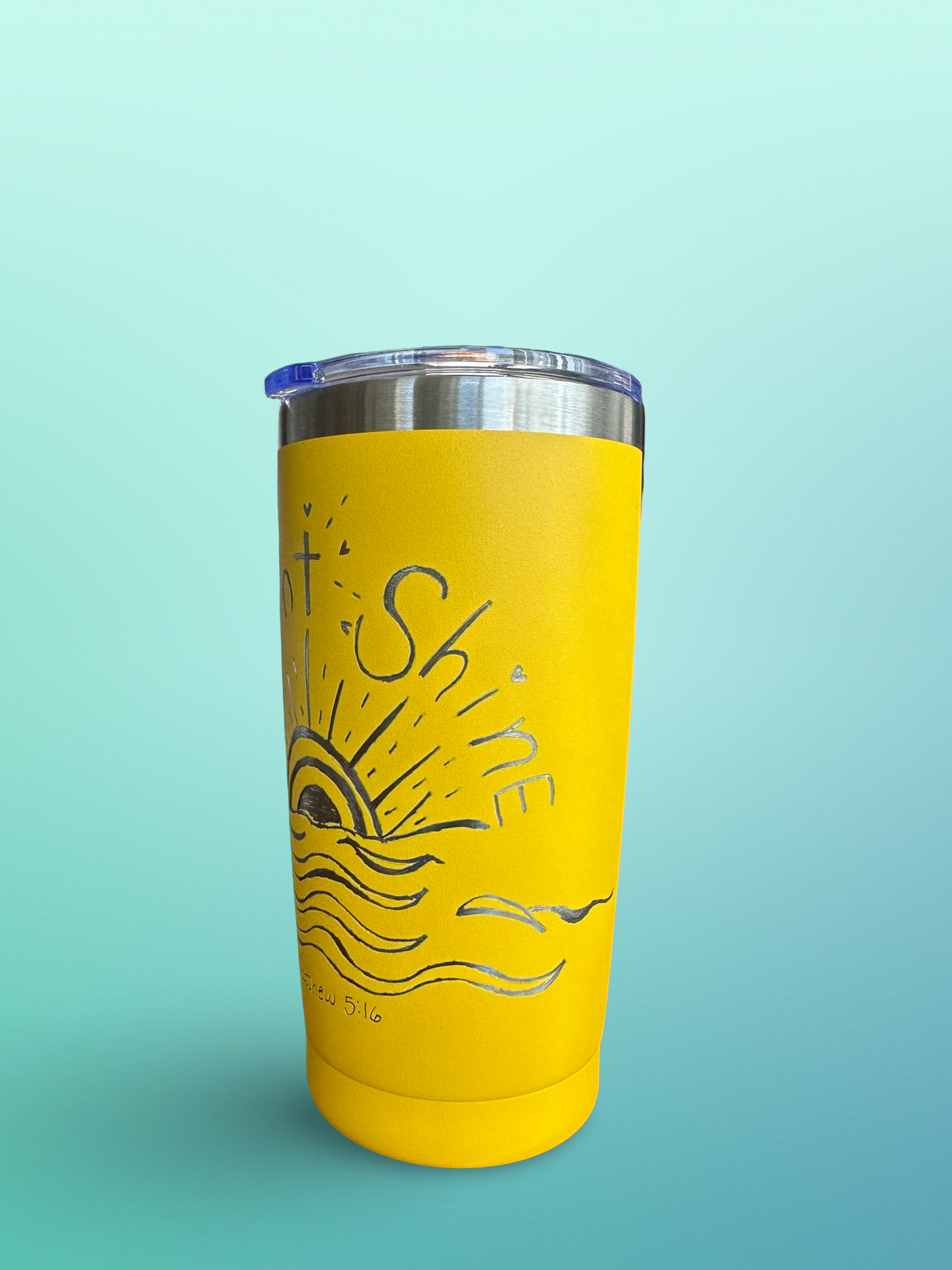 Let Your Light Shine – 20 oz Hand-Engraved Yellow Stainless Steel Tumbler